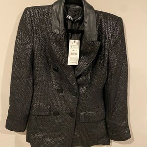 NWT ZARA Black silver tweed blazer